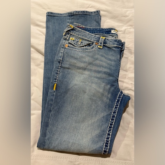True Religion Women's Flare Jeans with White and Yellow Stitching - Picture 2 of 5